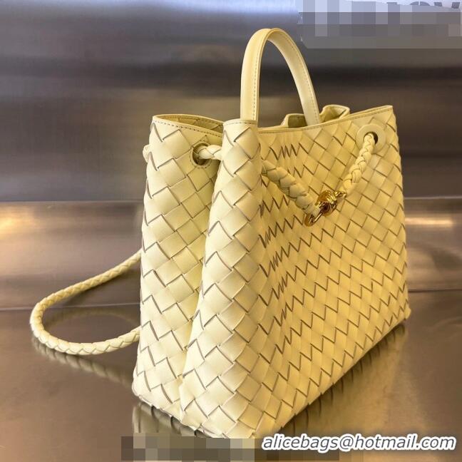 Best Price Bottega Veneta Medium Andiamo Top Handle Bag in Intrecciato Leather 743572 Ice Cream Yellow 2023