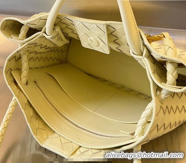 Best Price Bottega Veneta Medium Andiamo Top Handle Bag in Intrecciato Leather 743572 Ice Cream Yellow 2023