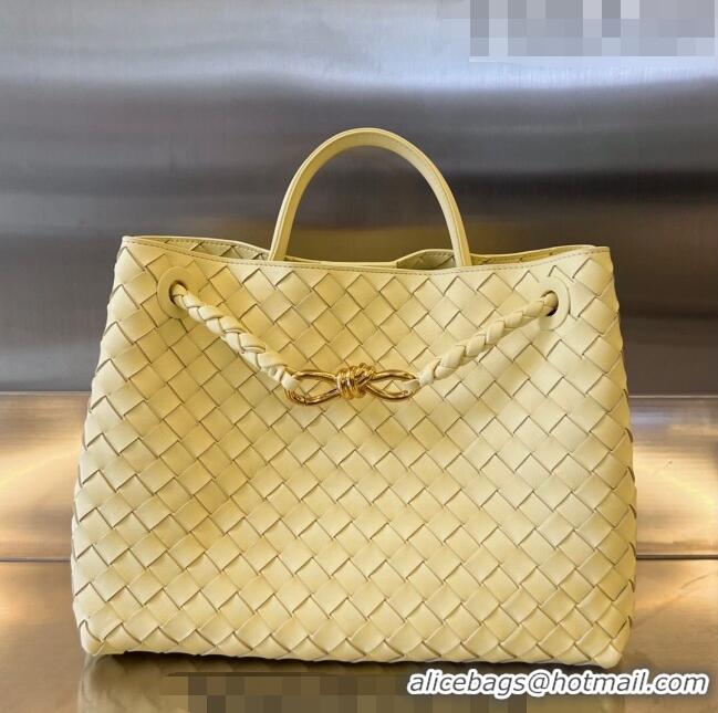 Best Price Bottega Veneta Medium Andiamo Top Handle Bag in Intrecciato Leather 743572 Ice Cream Yellow 2023