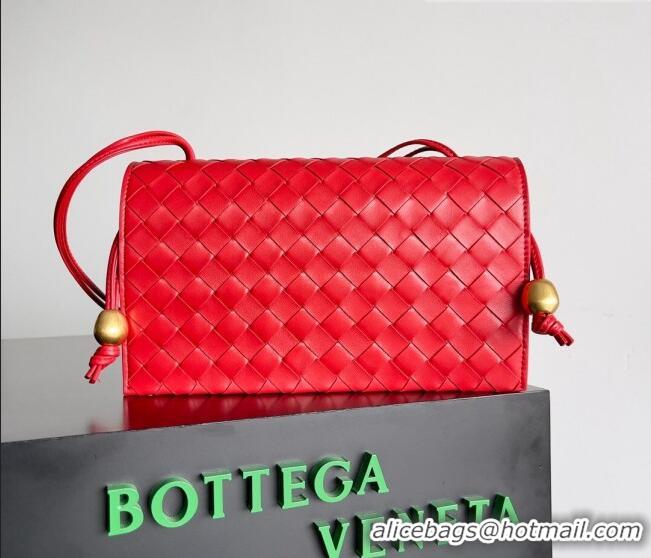 Good Product Bottega Veneta Trio Pouch On Strap Bag in Intrecciato 717435 Bright Red 2023