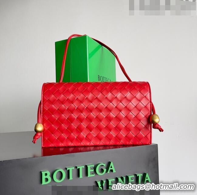 Good Product Bottega Veneta Trio Pouch On Strap Bag in Intrecciato 717435 Bright Red 2023