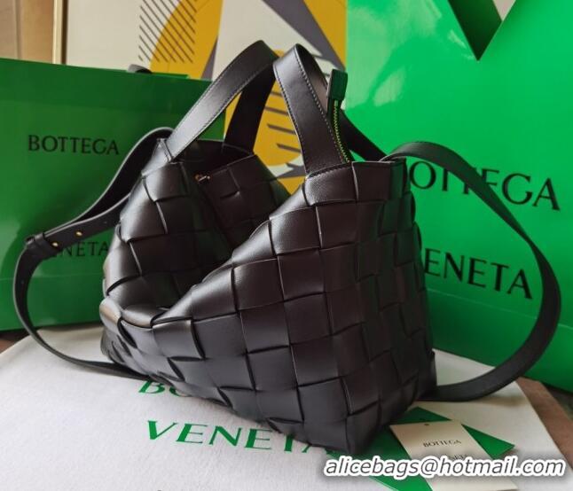 Super Quality Bottega Veneta Bowling Cassette Bag in Intreccio Leather 730327 Black 2023