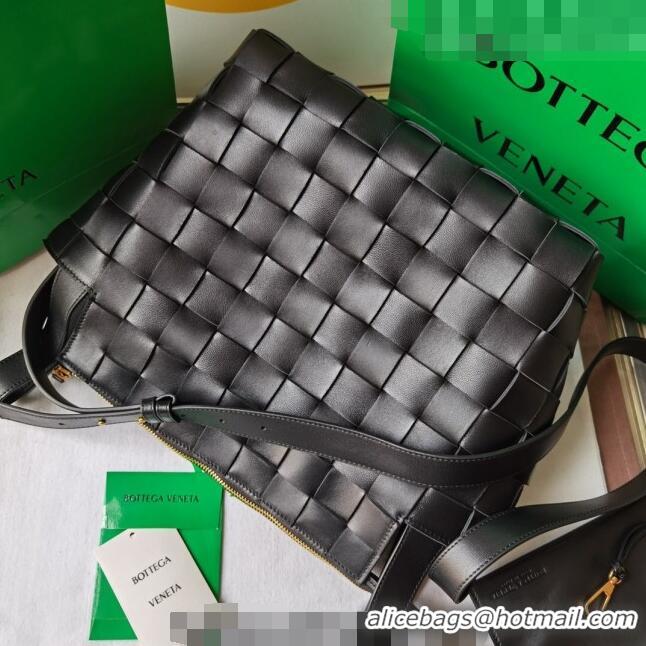 Super Quality Bottega Veneta Bowling Cassette Bag in Intreccio Leather 730327 Black 2023