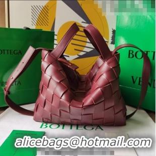 Cheapest Bottega Veneta Bowling Cassette Bag in Intreccio Leather 730327 Barolo Red 2023