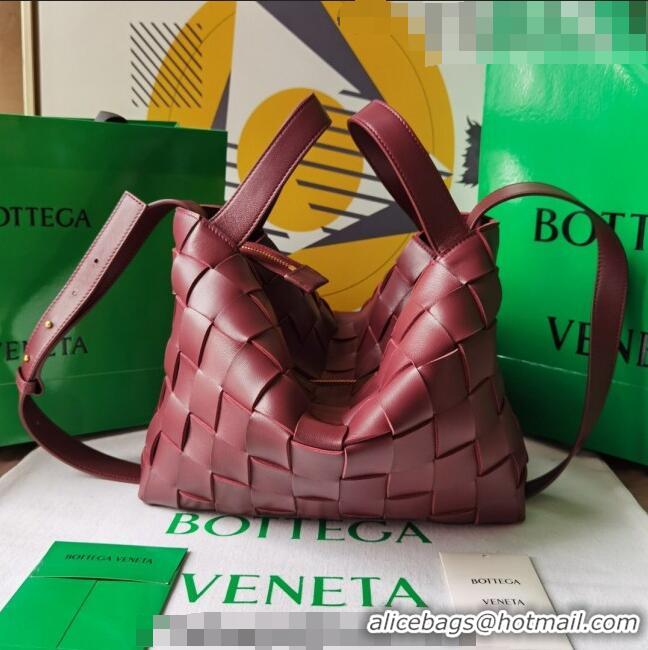 Cheapest Bottega Veneta Bowling Cassette Bag in Intreccio Leather 730327 Barolo Red 2023