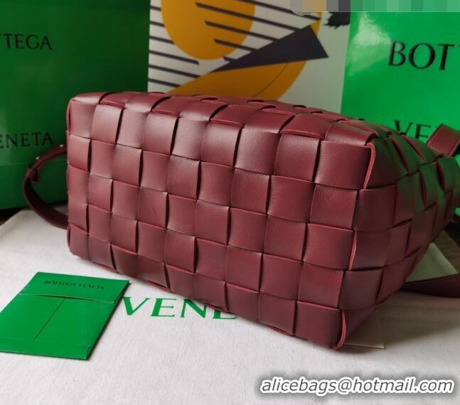 Cheapest Bottega Veneta Bowling Cassette Bag in Intreccio Leather 730327 Barolo Red 2023