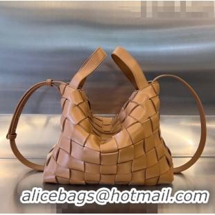 Top Grade Bottega Veneta Bowling Cassette Bag in Intreccio Leather 730327 Light Brown 2023