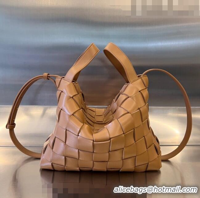 Top Grade Bottega Veneta Bowling Cassette Bag in Intreccio Leather 730327 Light Brown 2023