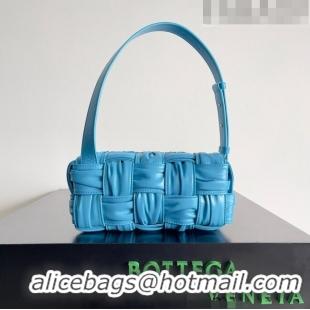 Modern Grade Bottega Veneta Small Brick Cassette Bag in Foulard Intreccio Leather 736233 Blue 2023