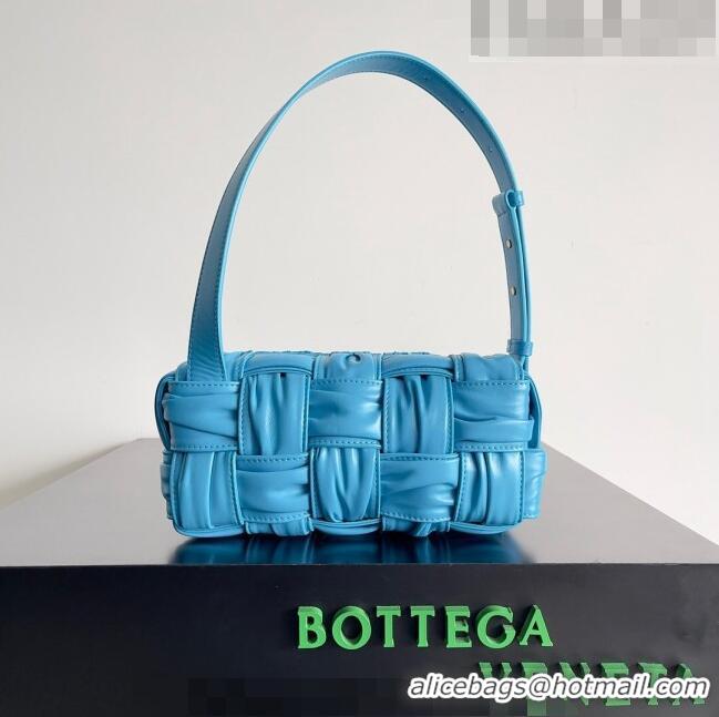 Modern Grade Bottega Veneta Small Brick Cassette Bag in Foulard Intreccio Leather 736233 Blue 2023