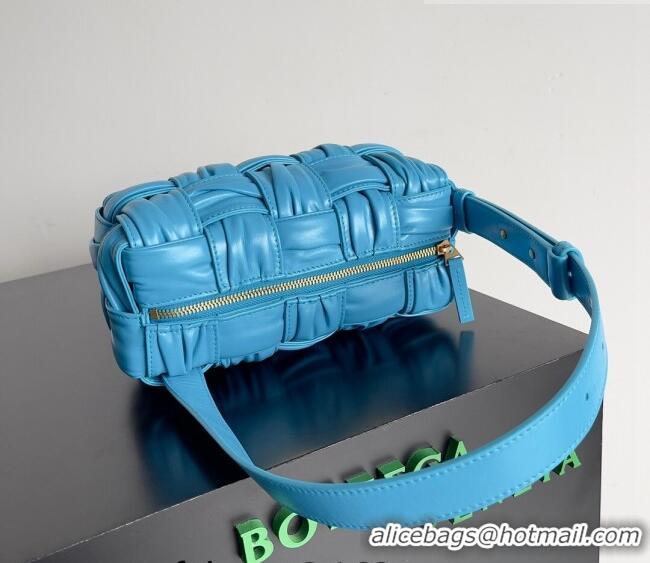 Modern Grade Bottega Veneta Small Brick Cassette Bag in Foulard Intreccio Leather 736233 Blue 2023