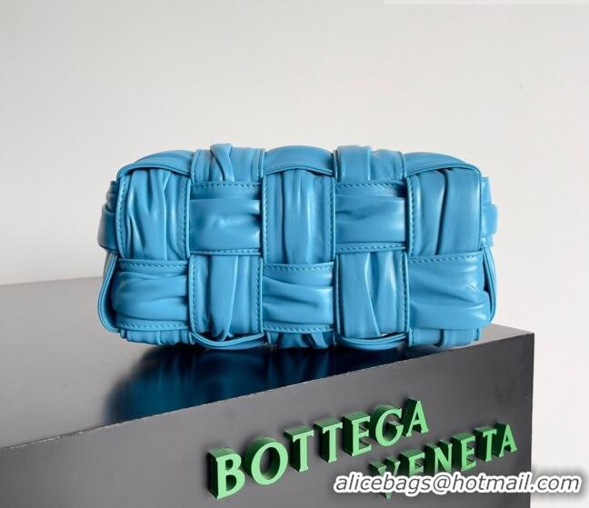 Modern Grade Bottega Veneta Small Brick Cassette Bag in Foulard Intreccio Leather 736233 Blue 2023