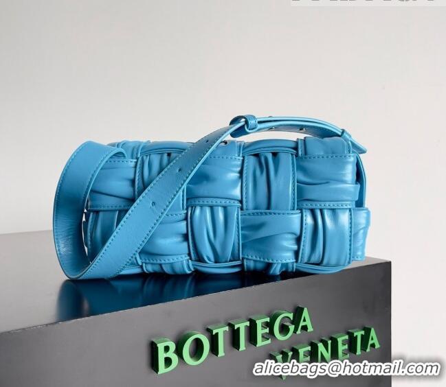 Modern Grade Bottega Veneta Small Brick Cassette Bag in Foulard Intreccio Leather 736233 Blue 2023