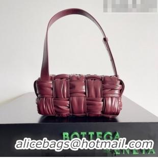 Famous Brand Bottega Veneta Small Brick Cassette Bag in Foulard Intreccio Leather 736233 Burgundy 2023