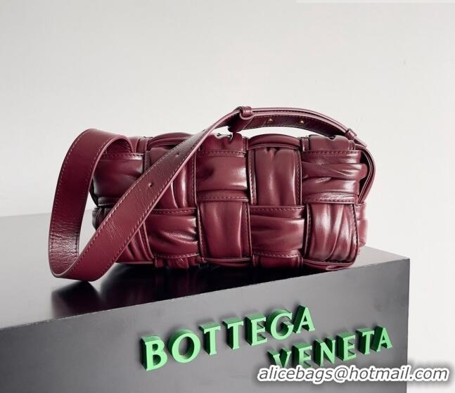 Famous Brand Bottega Veneta Small Brick Cassette Bag in Foulard Intreccio Leather 736233 Burgundy 2023