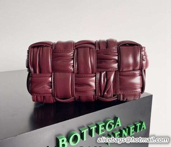 Famous Brand Bottega Veneta Small Brick Cassette Bag in Foulard Intreccio Leather 736233 Burgundy 2023