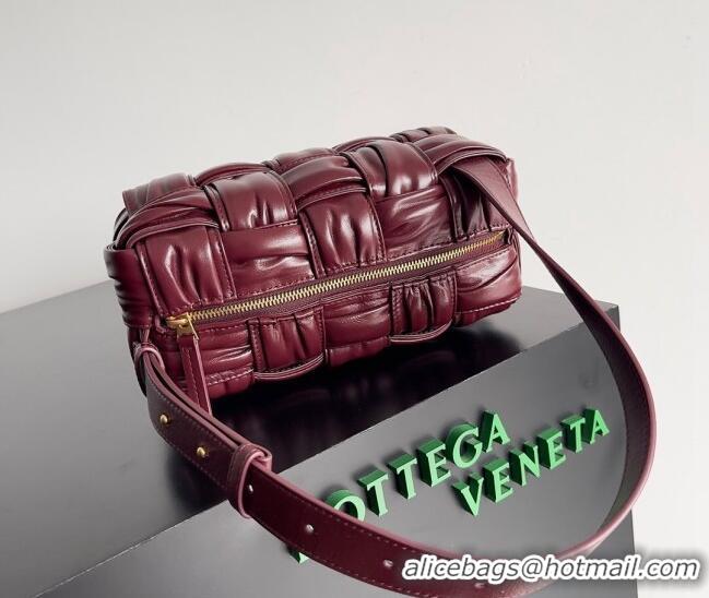 Famous Brand Bottega Veneta Small Brick Cassette Bag in Foulard Intreccio Leather 736233 Burgundy 2023