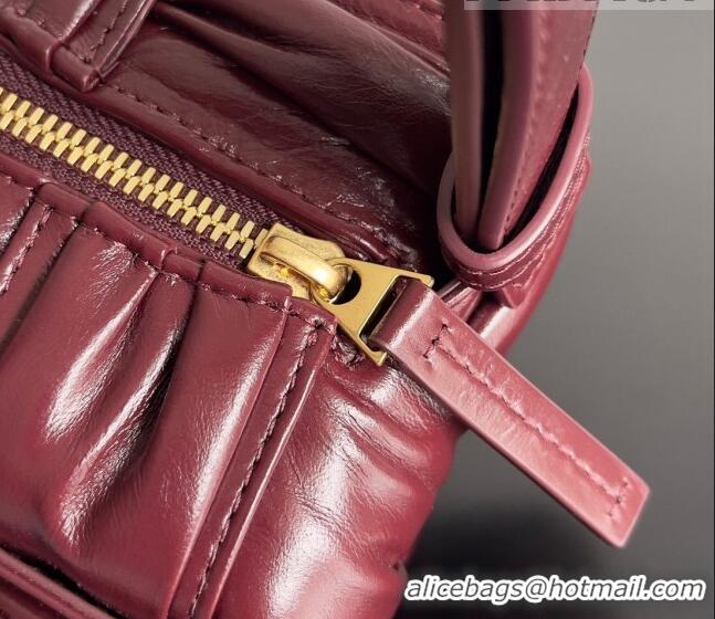 Famous Brand Bottega Veneta Small Brick Cassette Bag in Foulard Intreccio Leather 736233 Burgundy 2023