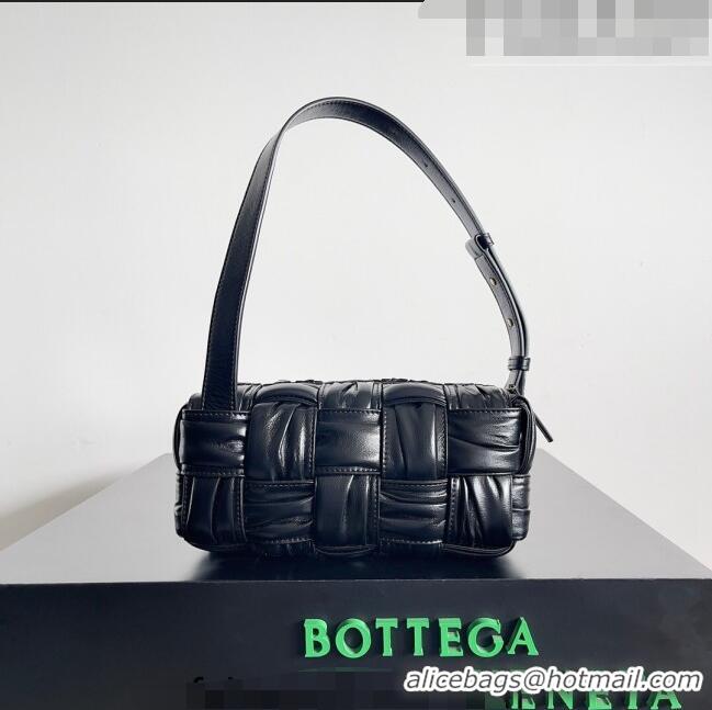 Top Design Bottega Veneta Small Brick Cassette Bag in Foulard Intreccio Leather 736233 Black 2023