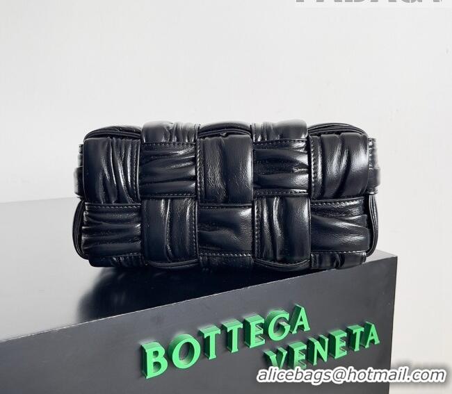 Top Design Bottega Veneta Small Brick Cassette Bag in Foulard Intreccio Leather 736233 Black 2023