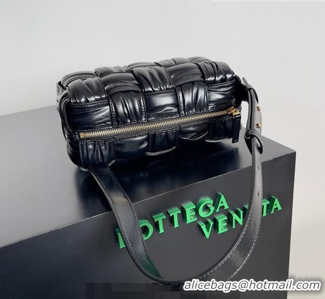 Top Design Bottega Veneta Small Brick Cassette Bag in Foulard Intreccio Leather 736233 Black 2023