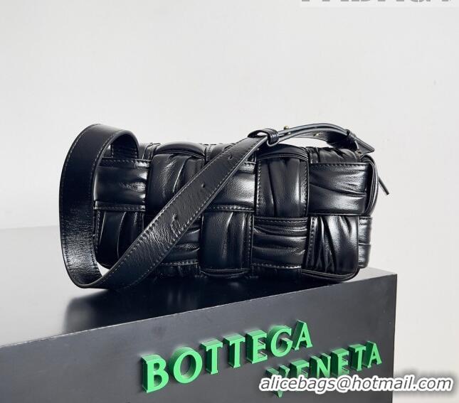 Top Design Bottega Veneta Small Brick Cassette Bag in Foulard Intreccio Leather 736233 Black 2023