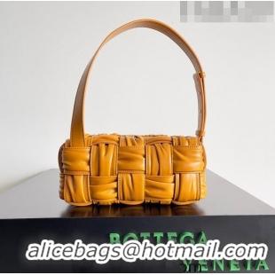 Inexpensive Bottega Veneta Small Brick Cassette Bag in Foulard Intreccio Leather 736233 Yellow 2023