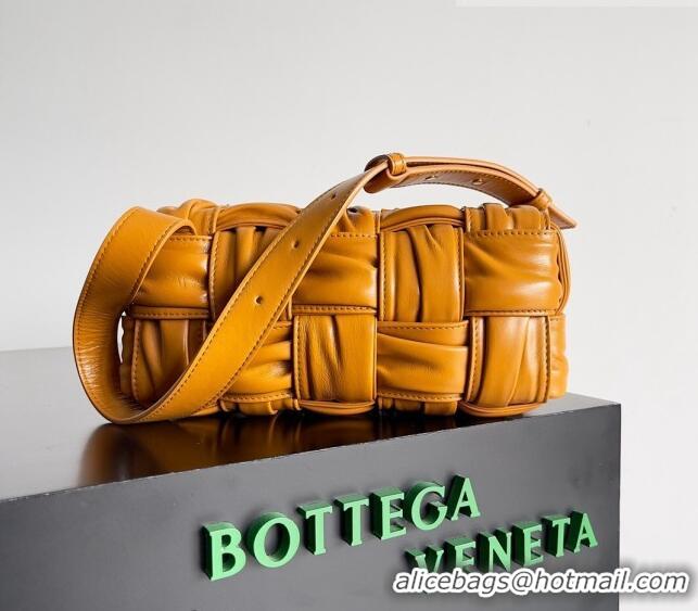 Inexpensive Bottega Veneta Small Brick Cassette Bag in Foulard Intreccio Leather 736233 Yellow 2023