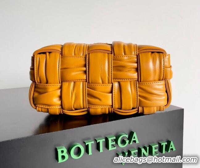 Inexpensive Bottega Veneta Small Brick Cassette Bag in Foulard Intreccio Leather 736233 Yellow 2023