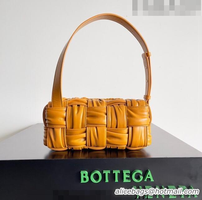 Inexpensive Bottega Veneta Small Brick Cassette Bag in Foulard Intreccio Leather 736233 Yellow 2023