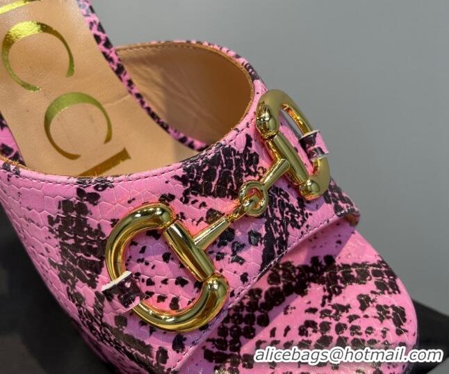 Low Price Gucci High Heel Platform Sandals 12cm with Horsebit in Pink Snakeskin-Like Leather 404021