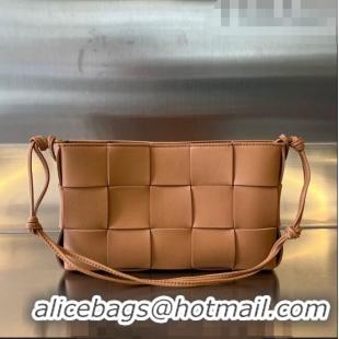 Inexpensive Bottega Veneta Cassette Pouch On Strap in Intreccio leather 730543 Camel Brown 2023