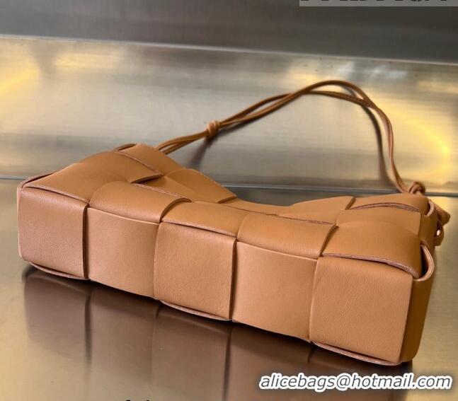 Inexpensive Bottega Veneta Cassette Pouch On Strap in Intreccio leather 730543 Camel Brown 2023