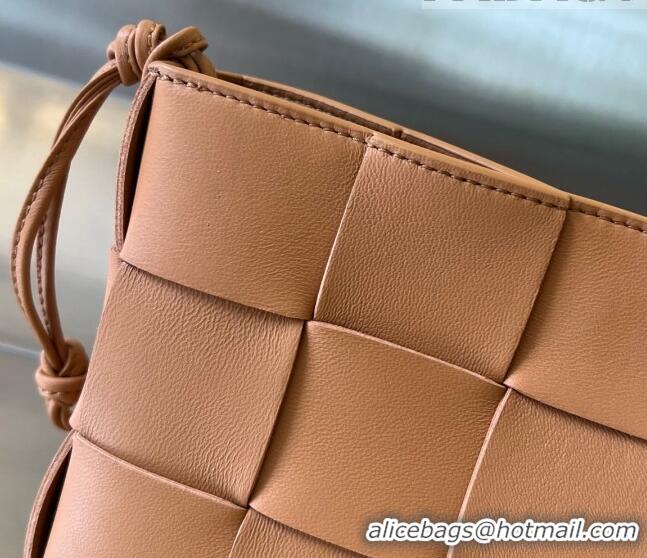 Inexpensive Bottega Veneta Cassette Pouch On Strap in Intreccio leather 730543 Camel Brown 2023