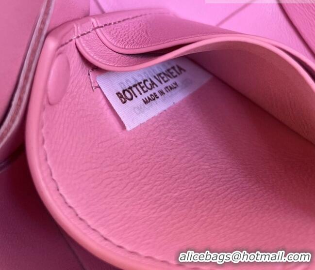 Famous Brand Bottega Veneta Cassette Pouch On Strap in Intreccio leather 730543 Pink 2023