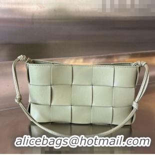 Buy Fashionable Bottega Veneta Cassette Pouch On Strap in Intreccio leather 730543 Light Green 2023