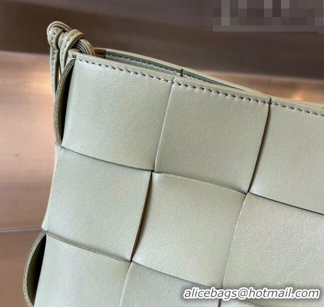 Buy Fashionable Bottega Veneta Cassette Pouch On Strap in Intreccio leather 730543 Light Green 2023