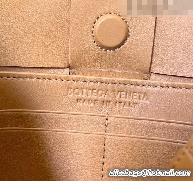 Promotional Bottega Veneta Cassette Pouch On Strap in Intreccio leather 730543 Apricot 2023