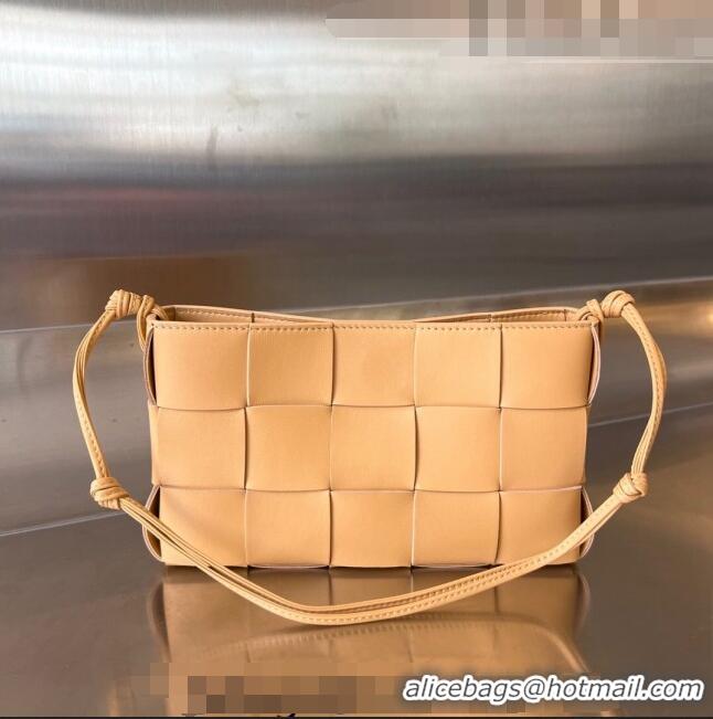 Promotional Bottega Veneta Cassette Pouch On Strap in Intreccio leather 730543 Apricot 2023