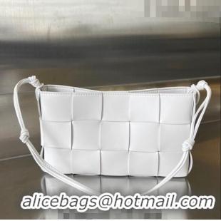 Top Quality Bottega Veneta Cassette Pouch On Strap in Intreccio leather 730543 White 2023