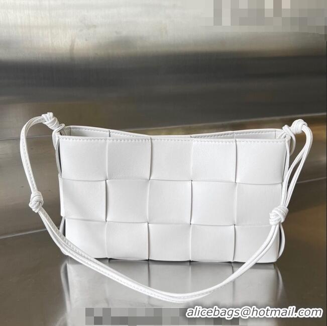 Top Quality Bottega Veneta Cassette Pouch On Strap in Intreccio leather 730543 White 2023