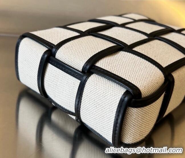 Low Cost Bottega Veneta Cassette Phone Pouch in Intreccio canvas 742996 White/Black 2023