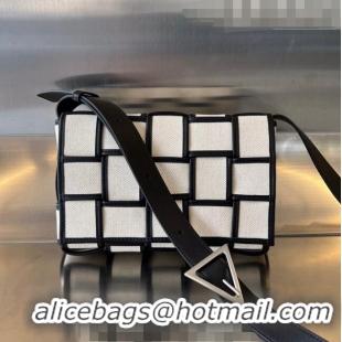 Good Quality Bottega Veneta Cassette Bag in Intreccio canvas 741451 White/Black 2023