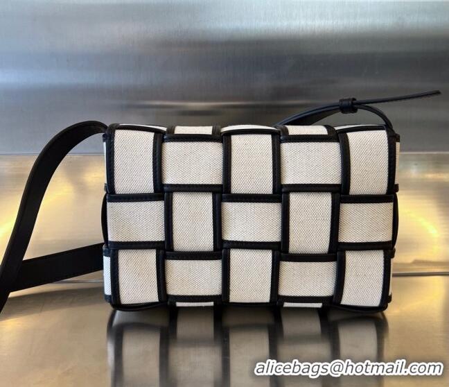 Good Quality Bottega Veneta Cassette Bag in Intreccio canvas 741451 White/Black 2023