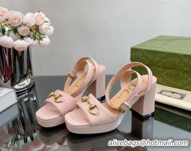 Purchase Gucci Leather High Heel Platform Sandals 12cm with Ankle Strap Nude Pink 404026