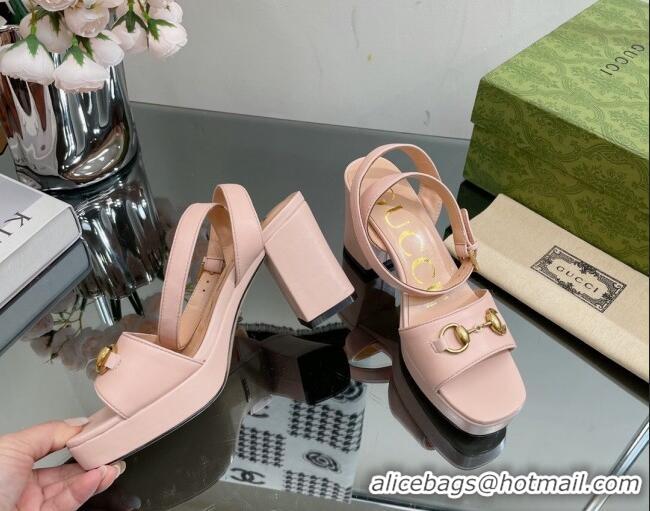 Purchase Gucci Leather High Heel Platform Sandals 12cm with Ankle Strap Nude Pink 404026