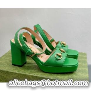 Best Price Gucci Leather High Heel Platform Sandals 12cm with Ankle Strap Green 404027