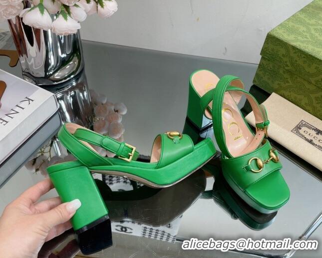 Best Price Gucci Leather High Heel Platform Sandals 12cm with Ankle Strap Green 404027