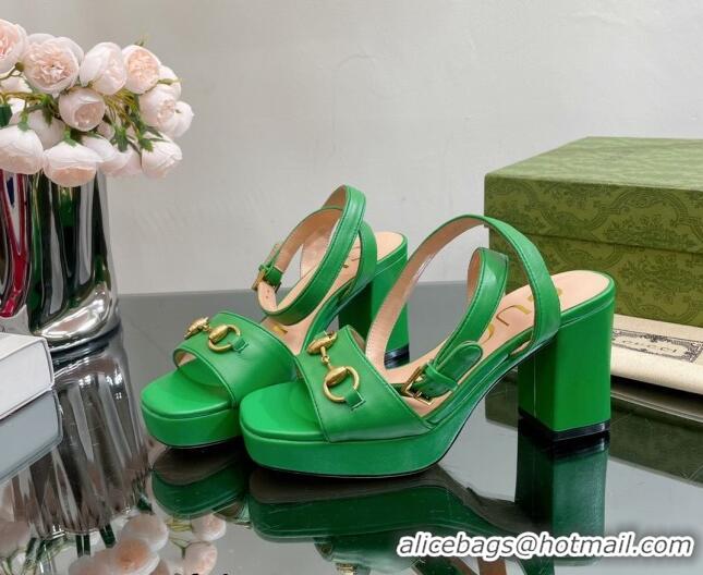 Best Price Gucci Leather High Heel Platform Sandals 12cm with Ankle Strap Green 404027