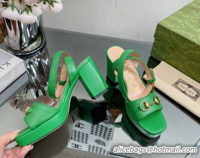 Best Price Gucci Leather High Heel Platform Sandals 12cm with Ankle Strap Green 404027